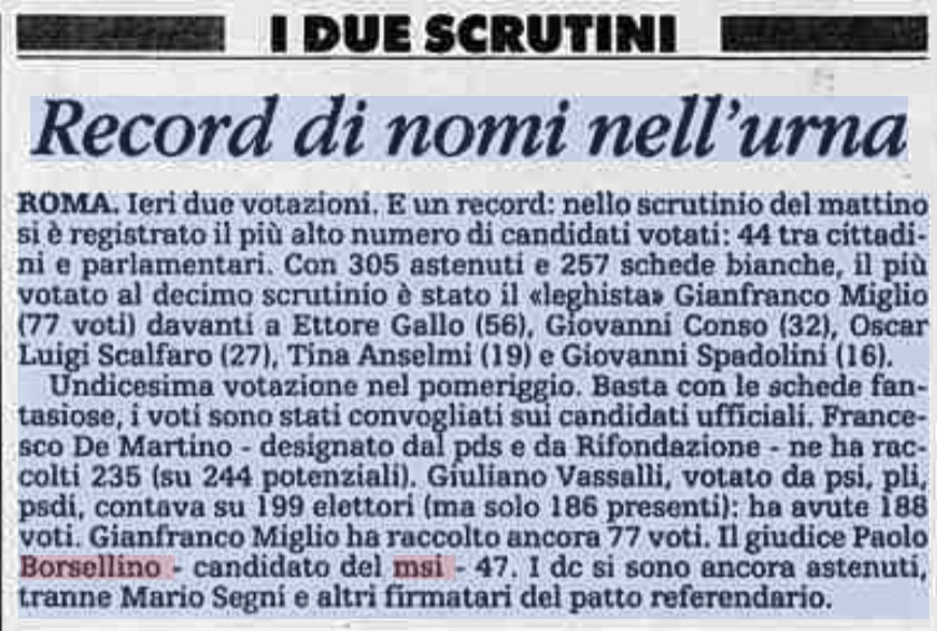 Vero l Msi vot Borsellino presidente della Repubblica Pagella